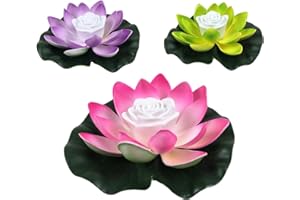 Kouamor 3 luces flotantes de piscina de 18 cm, 3 colores LED flotantes, luces solares de estanque, lámpara de flor de loto flotante para estanque, lámpara LED realista para jardín, estanque