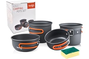 Tentock Kits de Cocina para Acampada con Mango Plegable, Camping Olla y Sartén de Aluminio Set di Utensilios de Cocina Al Aire Libre per 1-4 Personas Picnic Senderismo Pesca