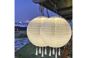 ‎USMEI USMEI Lampion Solar Outdoor mit Fransen, 2 Stück Led Solar Lampions Hängend für Außen, Wetterfest Garten Lampions Solar für Hochtzeit, Kirche, Party Dekoration(WarmFarbe, 25cm)