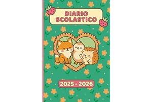 DIARIO SCOLASTICO 2025-2026 Agenda Giornaliera Scuola Elementare: 10 Mesi | Un Giorno per Pagina | A Colori | Design Verde Menta e Rosa Pesca | Animali del Bosco Carini