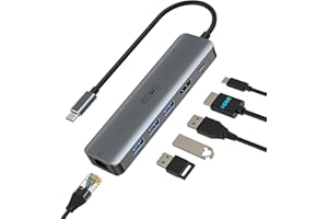 JESWO 6 en 1 Hub/Adaptateur USB C avec RJ45 Ethernet, 4K HDMI, 100W PD,3 Port USB 3.0, Type C Adaptateur Multiport pour Thunderbolt 3 Laptop MacBook Air/Pro, iPad Pro M1/M2, Mac Min
