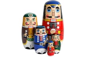 FunnyGoo Muñeca de anidación de Madera Hecha a Mano Colorida Muñeca Rusa Kits de Navidad Decoración (Soldado de Cascanueces)