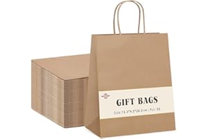 Paquete de 50 bolsas de regalo Switory, bolsa kraft marrón con asas, bolsa de caramelos, bolsa de papel pequeña para cumpleaños, Navidad, boda (13.3x9.5x20.3cm)