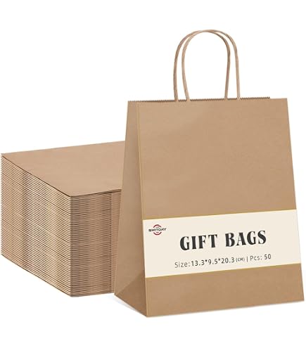 Inoverse 50 Sacs en Papier Kraft avec Poignées – 32 x 12 x 41 cm – Marron Sacs Cadeaux Recyclables, Pour Shopping, Emballage Cadeau, DIY, Calendrier de l'Avent