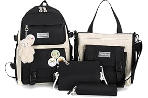 Upxiang SchulrucksackSet Rucksack Für Süßer Schulrucksack Mädchen Teenager Büchertasche Kawaii Schultasche Schulranzen Kinder Sommer Oder Die Schule, Schwarz, 31 x 44 x14 cm；