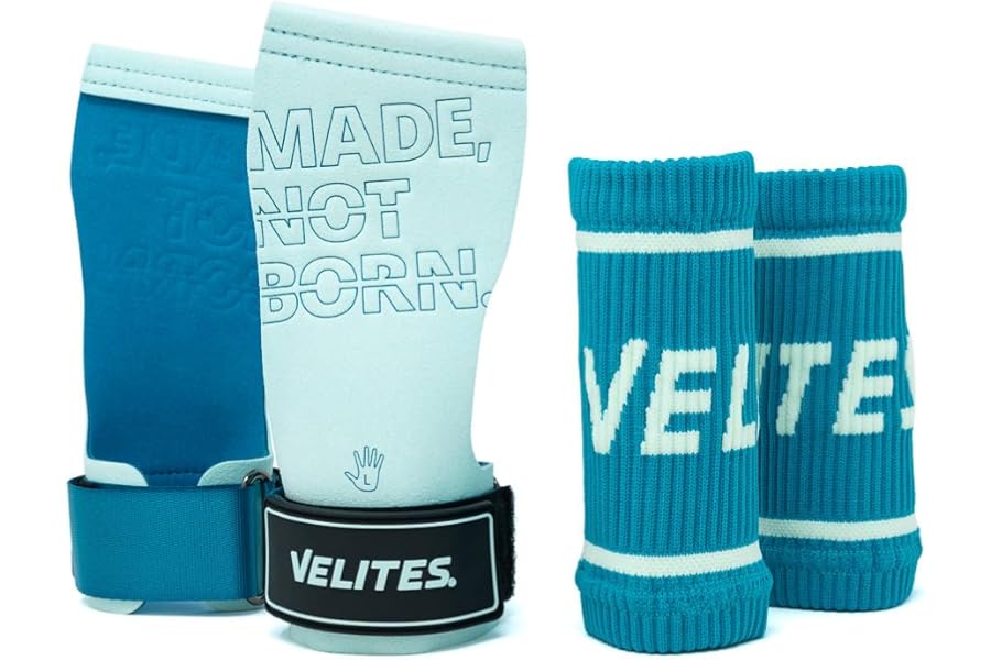 Velites - Official CrossFit® Games Quad Pro Grips - With chalk - Wristbands and carry bag included - Pull-ups, muscle-ups, and toes-to-bar