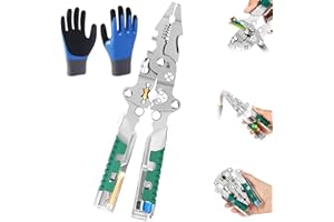 KIKAWORD Electrical Pliers,Folding Stylus Screwdriver Wire Stripper,with Voltage Tester,Non-Slip Grip,Multi-Function,Ergonomic,for Cutting,Pulling,Crimping Wires Cable,with Electrician Gloves