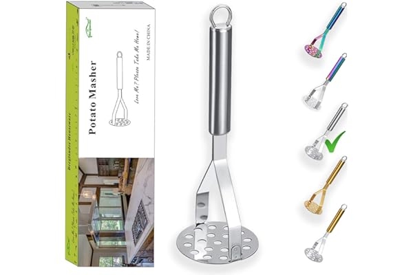 Presse-purée Berglander en acier inoxydable robuste Presse-purée en métal Ustensile à main - Polyvalent - Résistant à la chaleur - Passe au lave-vaisselle - Facile à nettoyer