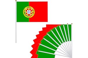 MIENOCOL 10pcs Portugal Hand Wave Flags,Portugal Stick Flag Mini Pocket Flag Small Portugal HandHeld Flag Portugal National Flags for World Cup Decorations 2022,Festival Parades,Sports Events National Decorati