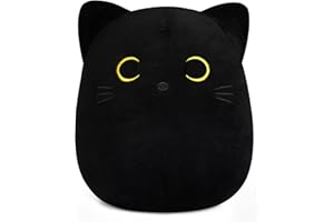 Yamepuia Black Cat Stuffed Animal Toy, Cute Halloween Black Cat Plush Pillow, 8" Cat Plush Pillow Toy, Kawaii Plush Black Cat Doll Gift for Kids and Adults Halloween