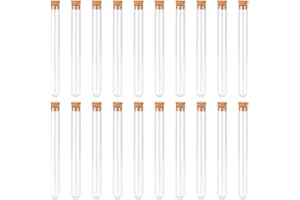 Kzouenzu Probetas Plastico [20 Pack], Tubos De Ensayo Plastico Transparente 16 * 150mm, Tubo Ensayo Con Tapones De Corcho, Tubos De Ensayo De Plástico Para Regalos Y Mesa De Laboratorio