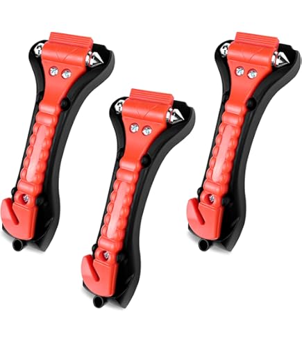 Marteau De Secours & Coupe-Ceinture 2 En 1 Mata1 - Brise Vitre Voiture & Coupe Ceinture De Sécurité | Outil D'Évacuation D'Urgence - Rouge Avec Support De Fixation - 10