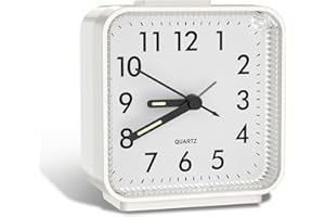 Ankilo Analogowy budzik, mały, analogowy, cichy, bez tykania, budzik z funkcją drzemki, lampka nocna, zasilanie bateryjne, przenośny budzik do sypialni, salonu, biura, na podróż, niebieski Biały