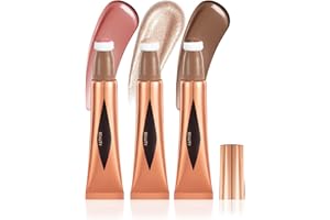 Prreal 3PCS Contour Beauty Wand, Cream Matte Face Blush Highlighter with Cushion Applicator, Lightweight Liquid Concealer Blush Highlighter Stick, Shimmer Long Lasting Body Face Makeup Pen(01+03+05)