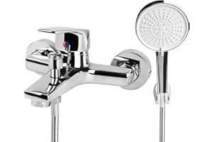 EOZAKAVOD Bateria Wannowa z Prysznicem Ręcznym Bateria do Wanny Bateria Prysznicowa Jednouchwytowym Armatura Wannowa do Montażu na Ścianie Armatura do Wanny z Wężem Prysznicowym (Chrom-Zestaw)