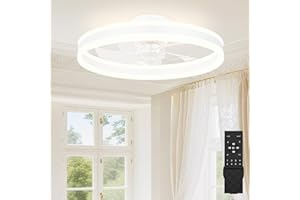 ‎SUNKENET SUNKENET Deckenventilatoren mit Beleuchtung, 40cm Lampe mit Ventilator, 3000K-6500K Dimmbare LED Deckenventilator mit Licht, Deckenventilatorlampe für Schlafzimmer,6-Gang,Timer,Leise, Weiß