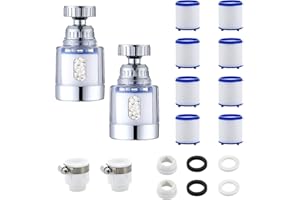 Jortmrd 2 Stück Wasserhahn Filter 360° Wasserfilter Wasserhahn mit 8 Stück PP-Baumwollfilterelement Wasserhahn Entkalker Aufsatz für Wasserhahnverlängerung in Küche Bad