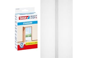 tesa INSECT STOP insektsnät - 2x 65 cm x 220 cm - Vit | 2-delat tillskärbart insektsnät för dörrar - utan borrning, insektsnät med självhäftande kardborreband - tvättbart