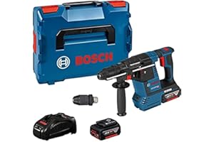 Bosch Professional system 18V: akumulatorowy młot udarowo-obrotowy GBH 18V-26 F (2 akumulatory GBA 18V 5.0Ah, szybka ładowarka GAL 1880 CV, walizka L-BOXX)