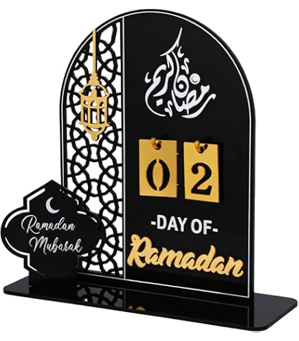 ARTREE Calendrier Ramadan en Bois – Calendrier Compte à Rebours Réutilisable & Décoration Eid Mubarak – Calendrier DIY avec Chiffres Interchangeables pour Enfants & Famille