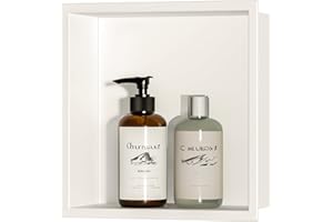 sunrik Nicho de Ducha,Estante de Ducha Empotrado de Acero Inoxidable,Nicho de Pared de Ducha Empotrable en Azulejos，Estantes de Baño Nicho Sola Capa Cuadrado 30x30x10cm,Blanco cremoso