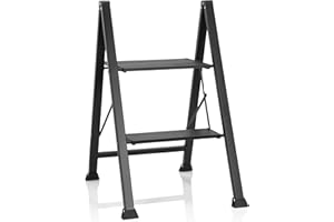 hjh OFFICE 801204 składana drabina ze stali nierdzewnej SOLID W5, obciążenie do 150 kg, składana, czarna