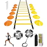 SOBEAU Speed Agility Training Kit for Agility,6M Agility Ladder,12 Sports Cones and Training Resistance Parachute,Football Tr