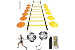 SOBEAU Speed ​​Agility Training Kit para Agilidad,Escalera de Agilidad 6M,12 Conos Deportivos y paracaídas de Resistencia de Entrenamiento,Equipo de Entrenamiento de fútbol para niños y Adultos