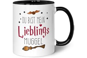 GRAVURZEILE Bedruckte Tasse mit Spruch - Du bist mein Lieblingsmuggel - Kaffeetasse mit Spruch als Geschenk für Fantasy Fans - Zauberhafte Geschenke für Sie & Ihn - Farbe: Schwarz & Weiß