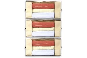 SUPER MUNDO SM Super Mundo - 3 Cajas almacenaje ropa, 81L, Cajas Almacenaje, 60x45x30 cm, Bolsas para Guardar Ropa, Cajas Organizadoras,Traspirable para Ropa, Edredones, Mantas(60x45x30 cm,Beige,91001)