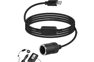 ZESCYHA USB C vers Allume Cigare, Adaptateur USB C 12V Voiture, Câble USB C Mâle vers Allume Cigare avec Interrupteur de Tension 12V et Voltmètre LED pour GPS Voiture DVR, Éclairage LED, Câble Long 3,2M