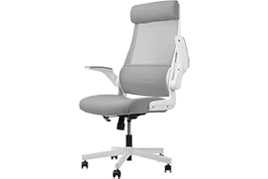 MELOKEA Ergonomic Office Chair - High Back, Breathable Mesh Lumbar Support, Flip-up Armrests, Height Adjustable High Elastic Headrest - Ideal for Home Office Work - Desk Chairs (Gray)