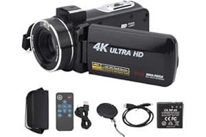 Pusokei Videocamera Digitale, videocamera 4K ad Alta Definizione Anti-Vibrazioni con Schermo Touch IPS da 3 Pollici, videocamera con Zoom 18X da 30,0 MP e Batteria e Telecomando