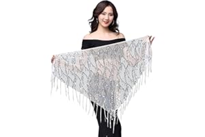 SAMHENG Gonna nallinea di paillettes, gonne da danza del ventre rave frange di hip sciarpa latina danza latina hula hip cintura, gonna bohémien glitter per esibizione di danza del festival femminile e ragazze