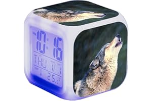 Nicole Knupfer Wolf Wecker Kinder Wecker LED Night Nachttischwecker Quadrat Beleuchteter LCD Uhr Wake Up Wecker Geschenk Muster Wolf (#2)
