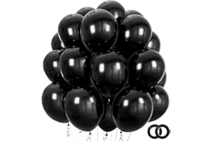 ASIYUHY Black Balloons Latex Party Balloons - 100 Pack 12 inch Matte Black Round Helium Balloons With 2 rolls of balloon ribbon for Birthday Wedding Halloween New Year Party Decorations