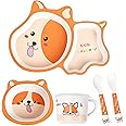 DREAM DOODLE 5 Piece Bamboo Dinnerware for Kids, Toddler Plate and Bowl Set, Eco Friendly and Dishwasher Safe, Great Gift for Birthday, Baby Shower (Dog)