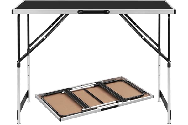eSituro Table de Jardin Pliable, Hauteur Réglable(73-94cm), Table Camping Rectangle en Aluminium, Noir, Super Légre 100x60x94cm