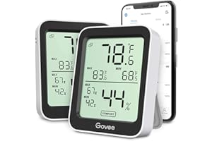 Govee Thermomètre Hygromètre Intérieur 2 Pièces, Petit Moniteur Mini Numérique à Haute Précision Capteur Humidité Température, LCD Bluetooth Stockage Données Maison Chambre Frigo Cave Garage Serre
