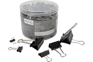 Eono Black Binder Clips, 100pcs Assorted Size Foldback Metal Binder Paper Clamps for Paperwork, Extra Small Medium Large 6 Sizes - 51mm, 41mm, 32mm, 25mm, 19mm, 15mm