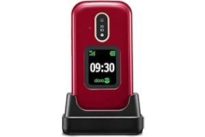 Doro 7080 Teléfono Móvil 4G Dual SIM con Tapa para Mayores con Whatsapp para Videollamadas, Facebook, Botón de Asistencia con GPS y Base de Carga [Versión Española y Portuguesa] (Rojo)