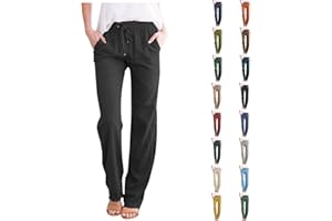 YCBMINGCAN Leinenhose Damen Lange Sommerhose Damen Leicht Musselin Hose Stoffhose Sommer Freizeithose Leinen Baumwolle Hosen Leicht Strandhose mit Kordelzug Einfarbig Sporthose
