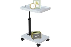 ‎ESTUWD ESTUWD Side Table with Wheels, Side Table, Height Adjustable (45-80 cm), Wooden Side Tables C Shape Have 360° Rotating Walnut Finish, Small Coffee Table for Living Room, Sofa, Couch (White)