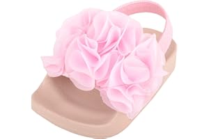 ABSOLUTE FOOTWEAR Childrens Kids Girls Easy Slip On Open Toe Elasticated Summer Holiday Sandal with Embroidered Flower