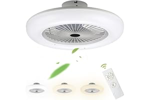 Fiqops Ventilador de Techo con Luz y Control Remoto, Ventiladores de Techo Silencioso 80W, 3 Velocidades, Luz Fría/Neutra/Cálida, para Dormitorio, Sala de Estar