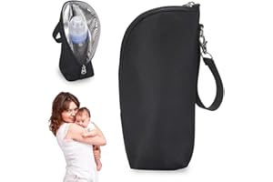 VAEIORP Bolsa Térmica Bebé Portátil, Universal, Isotérmica para biberón, Portabiberones, Funda Walking Mum y Termo Biberón Bebé con Cordón (Negro)