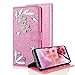 Produktbild Aearl Galaxy A8 Plus 2018 Hülle Glitzer PU Leder Kristall Diamant Feder Portemonnaie Handyhülle Standfunktion Kreditkarte Slots Magnetverschluss Schutzhülle für Galaxy A8 Plus 2018 - Rosa