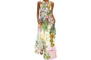 WINKEEY Vestito Lungo da Donna Stampa Floreale Farfalla Bohémien Etnico Vestito Taglia Maniche con Tasca Grossa Senza