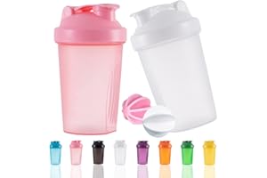 OOTD Protein Shaker Flasche 400 ml Auslaufsicher, BPA Frei, Eiweiß Shaker für Supplement Shakes mit Sieb & Skala, Fitness Mixer für cremige Whey Proteinpulver Shakes, (White+Pink(2PCS)