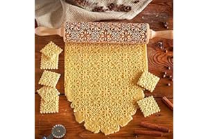 AvviKro Rouleau à pâtisserie de Noël en bois texturé à motif gaufré (fenêtre fleurie)